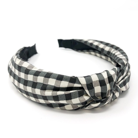 Black & White Buffalo Plaid Knotted Headband, Hair - Picture 1 of 6